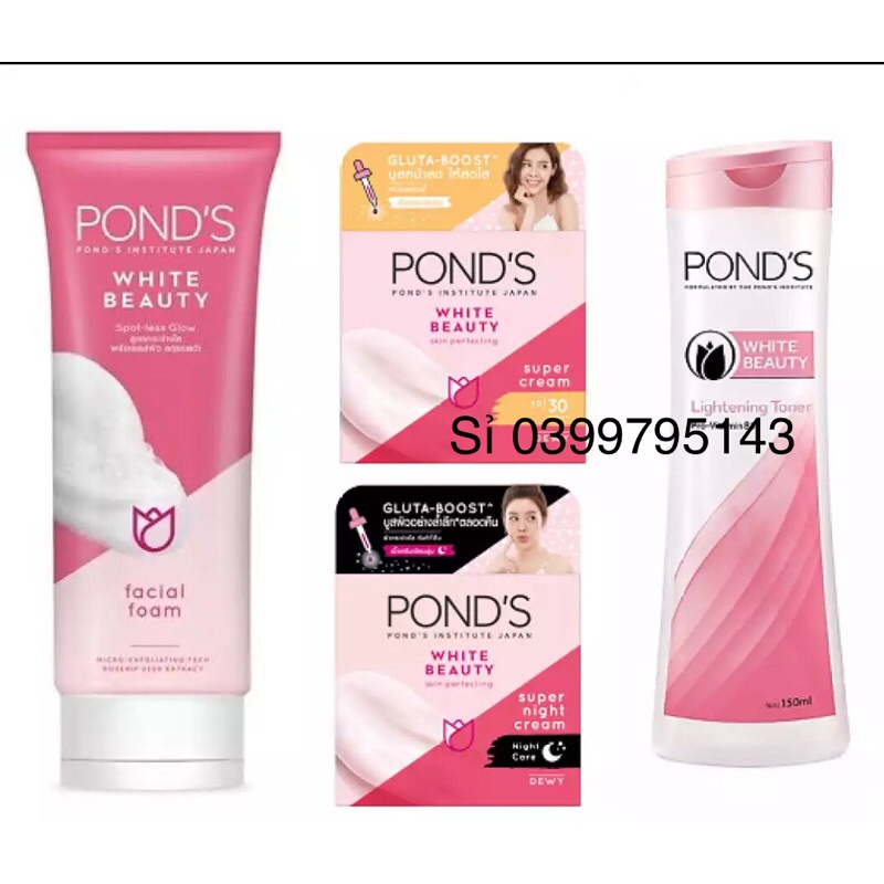 Bộ kem Ponds 50g trắng da ngày và đêm( kem Ponds ngày 50g, Ponds đêm 50g, sữa rửa mặt 100ml, nước hoa hồng 150ml)