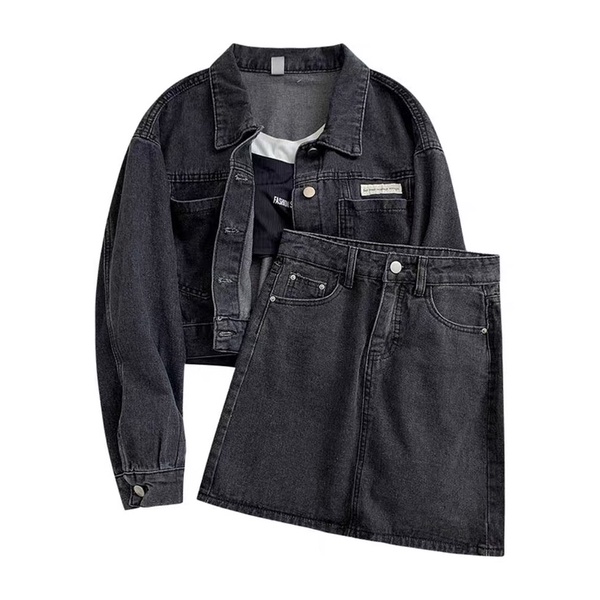 Set Đồ Nữ Denim Jacket Kèm Chân Váy Jeans Demin Chữ A Phong Cách Hàn Quốc