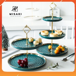 Khay sứ 2 tầng đựng bánh kẹo, hoa quả, tiệc sinh nhật và trang trí nhà cửa màu xanh ngọc