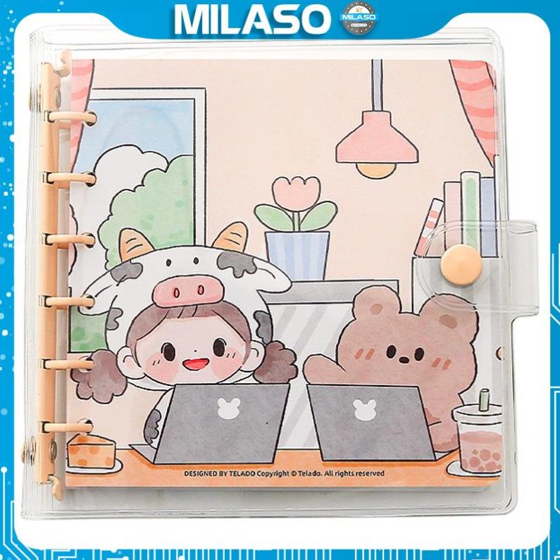Sổ còng MILASO sổ tay còng bìa trong suốt dáng vuông họa tiết hoạt hình 80 trang SN-001402