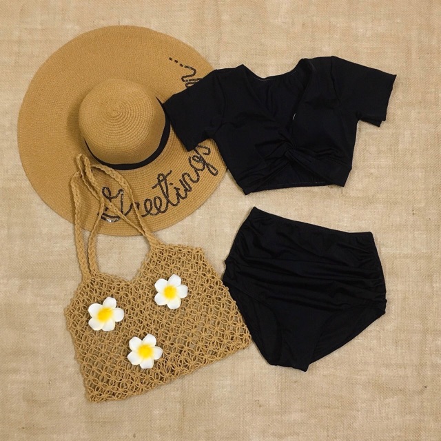 Đồ bơi 2 mảnh, Bikini đồ tắm cộc tay quần cạp cao kín đáo