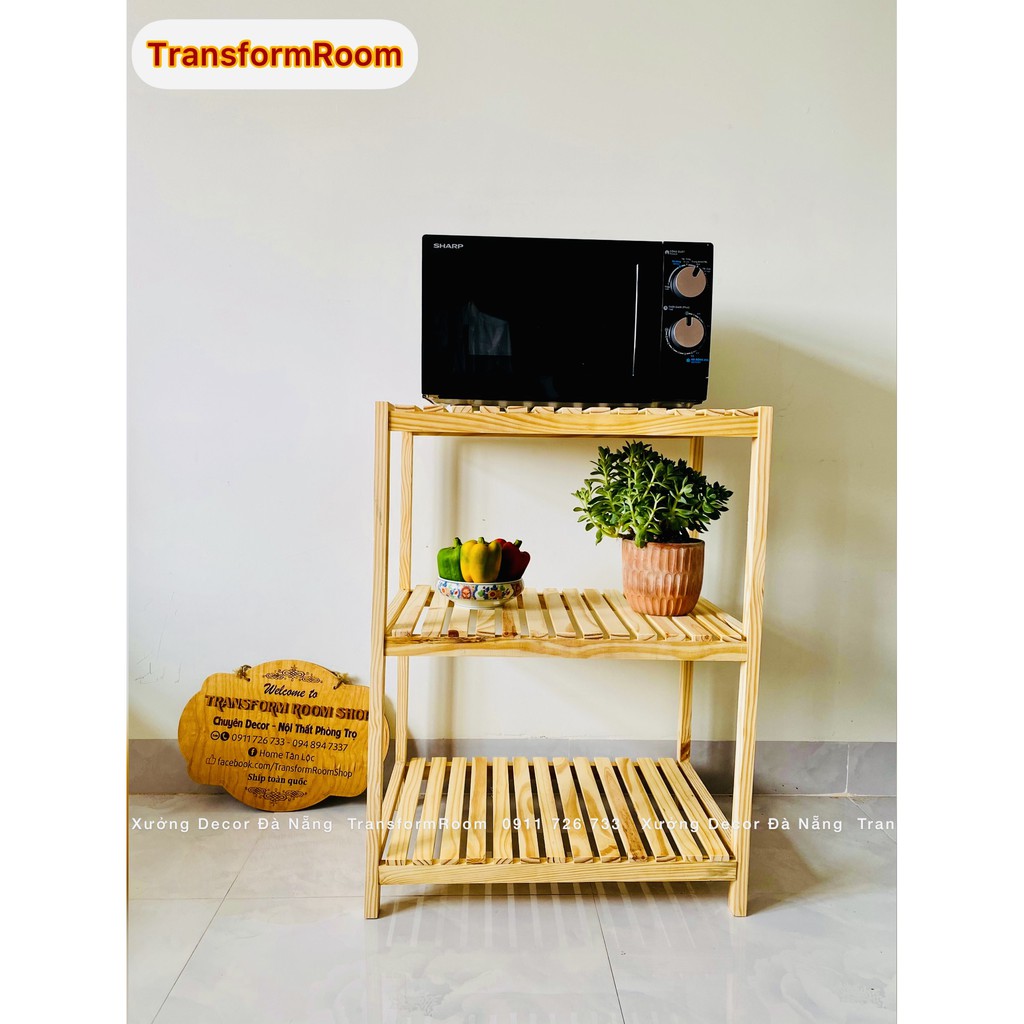 KỆ LÒ VI SÓNG 3 TẦNG BẰNG GỖ THÔNG MỸ