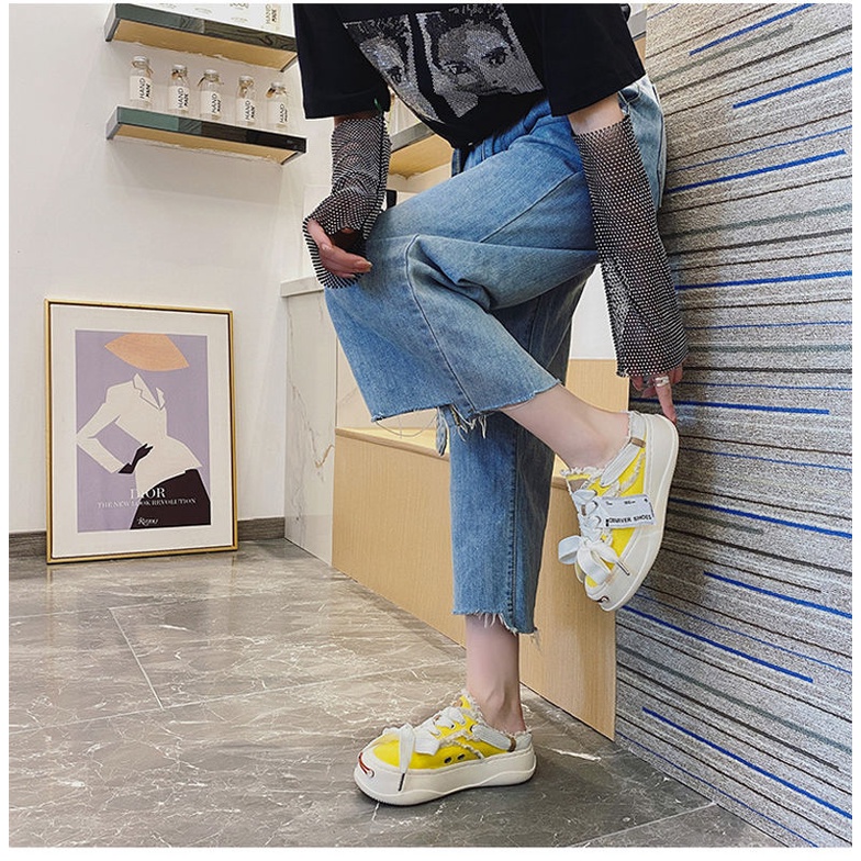 Giày Lười Vải Canvas Đế Dày Một Ngón Phong Cách Đường Phố Cho Nữ