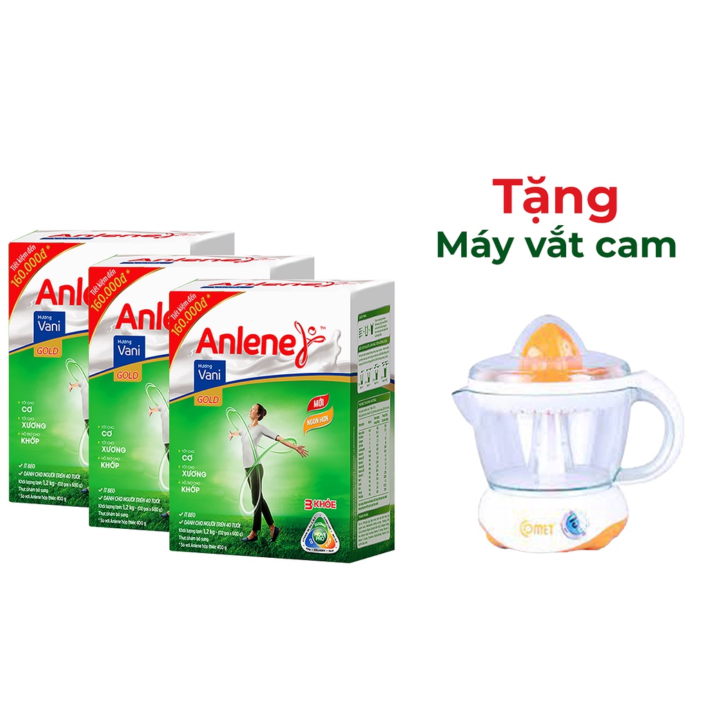 [Tặng máy vắt cam] Combo 3 hộp giấy Anlene Gold Vanilla MovePro 1.2Kg (BIB)