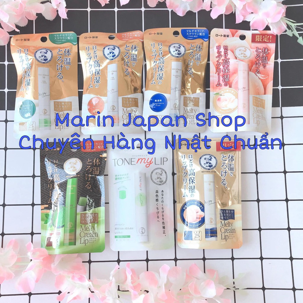 Son dưỡng ẩm , chống nắng , chống thâm môi hương đào tiên, bánh ngọt Mentholatum Melty Cream Lip Nhật Bản