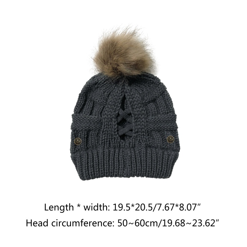 Wmmb Mũ Len Beanie Dệt Kim Kẻ Sọc Có Nút Bảo Vệ Tai Tháo Rời Được Có Thể Tháo Rời Cho Nữ