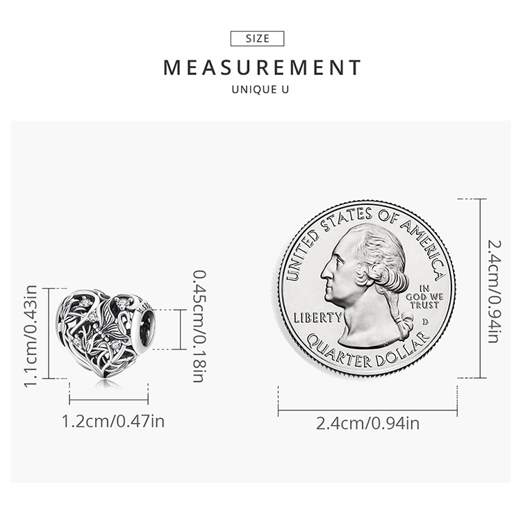 Hạt phụ kiện BAMOER SCC2098 bằng bạc 925 hình trái tim tinh tế