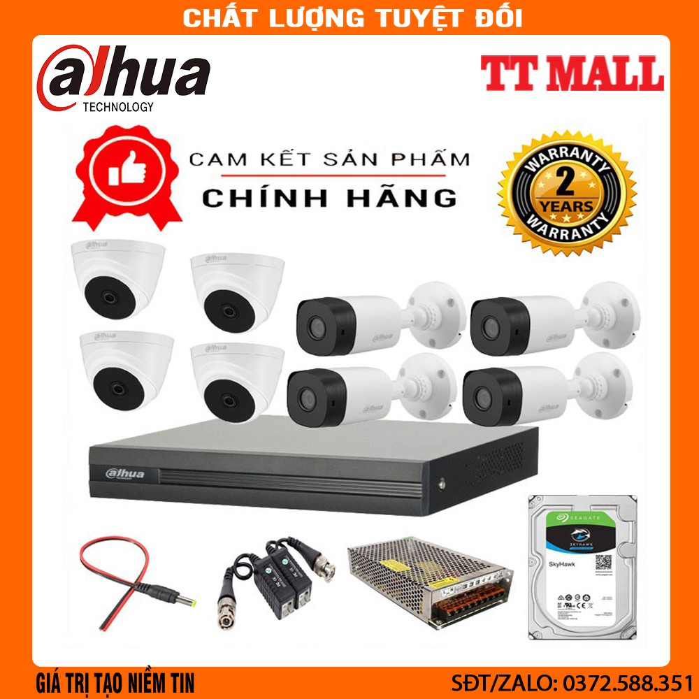 {Giá hủy diệt} Trọn bộ 8 mắt camera giám sát Dahua 1080P 2.0MP và HDD 500g full phụ kiện lắp đặt