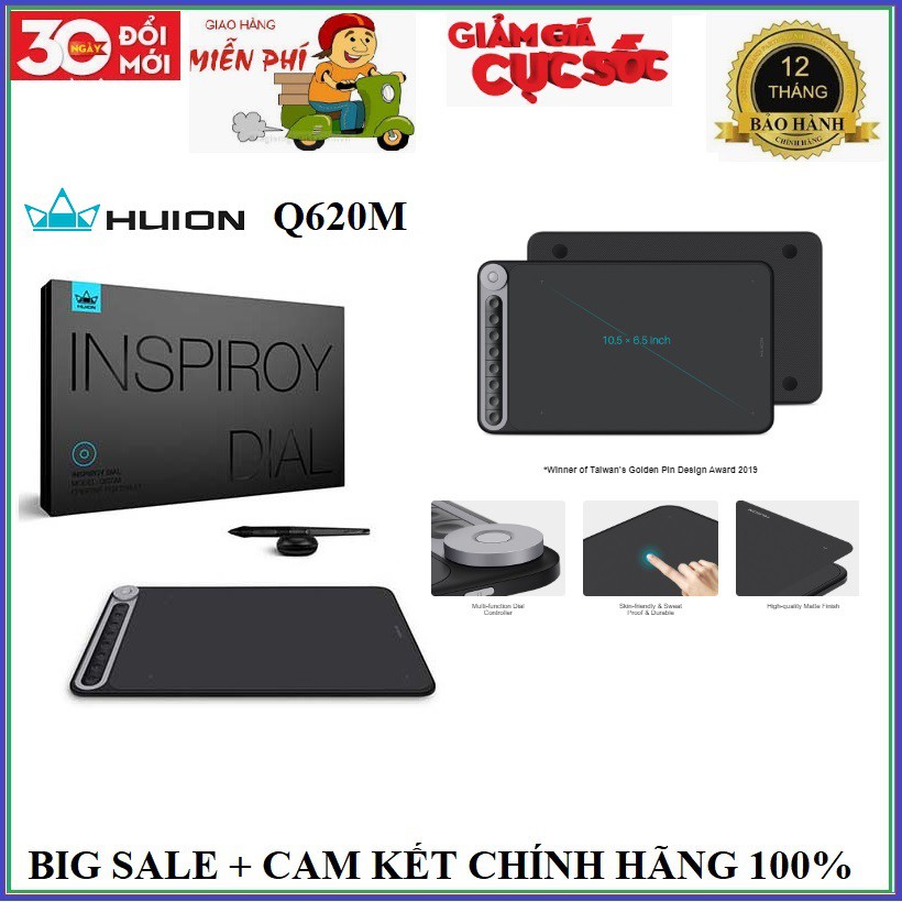 Bảng vẽ Huion inspiroy dial Q620M Medium, không dây (hỗ trợ Android và máy tính)