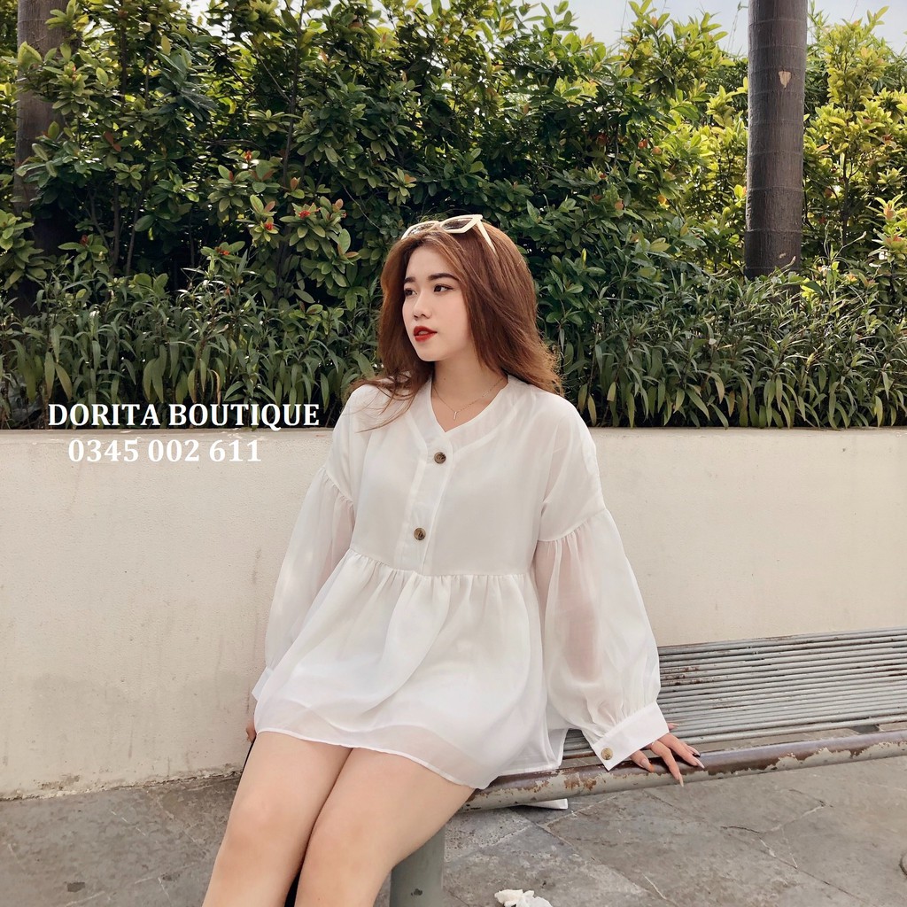 Áo babydoll voan tay bồng, Áo Babydoll nữ cổ V tay bồng - Dorita Boutique