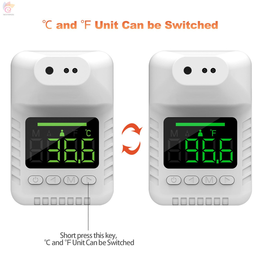 ET Non-Contact Digital Forehead Thermometer Wall-Mounted Infrared Thermometer °C / °F Unit Switch 6 languages Voice Broadcast 3-Color Fever Alarm for Office Factories School Shops Restaurants