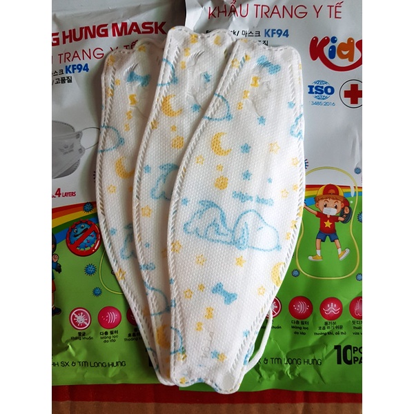 Túi 10 cái Khẩu trang trẻ em từ 4-10 tuổi KF94, 4 lớp kháng khuẩn chống giọt bắn