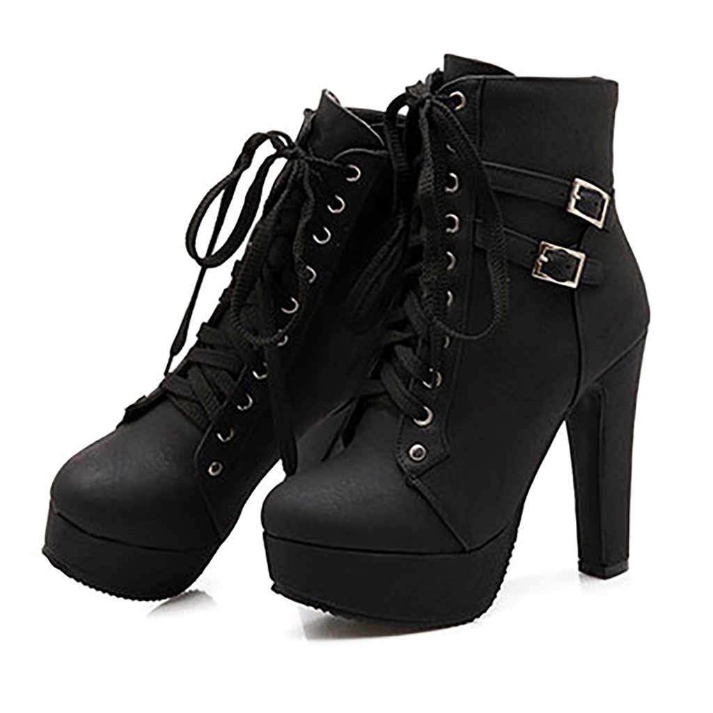 [Louislife] Womens Ankle Boots Lace Up High Heels Chunky High Heel Knight Boots