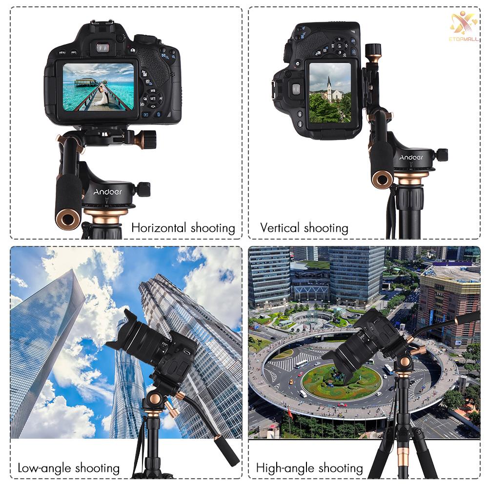 ET Andoer Q08S Aluminum Alloy 3-Way Damping Video Head Tripod Head with Pan Bar Handle Support 360° Panoramic Shooting 1/4&quot; Screw Mount 3/8&quot; Screw Hole for DSLR ILDC Camera for Tripod Monopod Max. Load 6kg