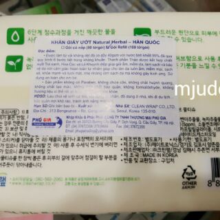 Khăn ướt Hàn Quốc Natural Herbal 100 miếng