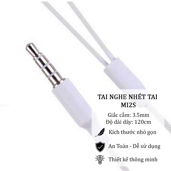 Tai nghe nhét tai in ear Mi2S có nút cao su kèm mic nghe gọi cho điện thoại xiaomi