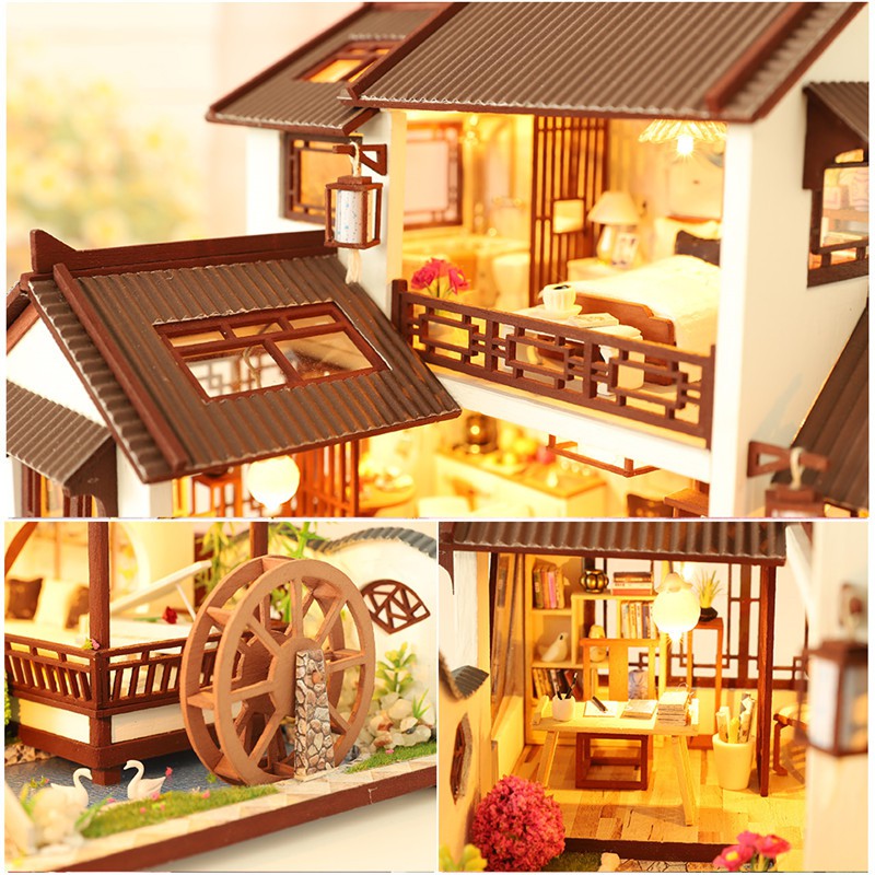 Mô hình nhà gỗ búp bê thu nhỏ với nội thất DIY sưu tầm