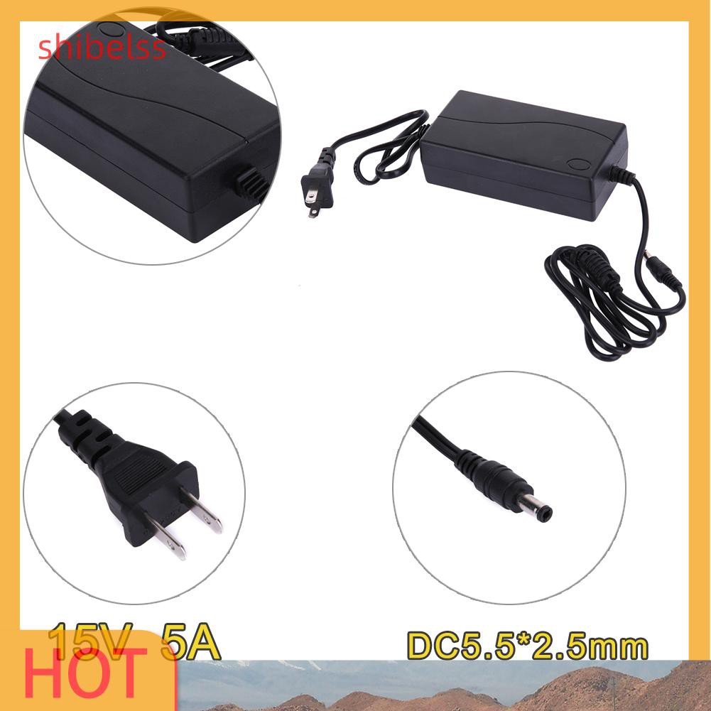 （ʚshibelss）15V 5A AC to DC Power Adapter Dual Cable Converter Universal 5.5x2.1-2.5mm