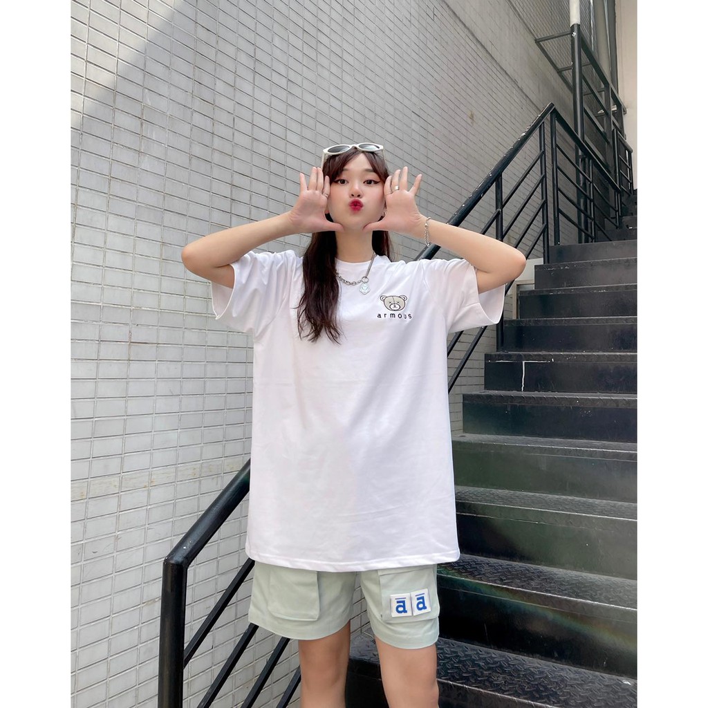 Áo thun tay lỡ  Thiêu Gấu AR MOUS  phông Unisex nam nữ tee oversize form rộng pull Ulzzang Streetwear Hàn Quốc vải mềm