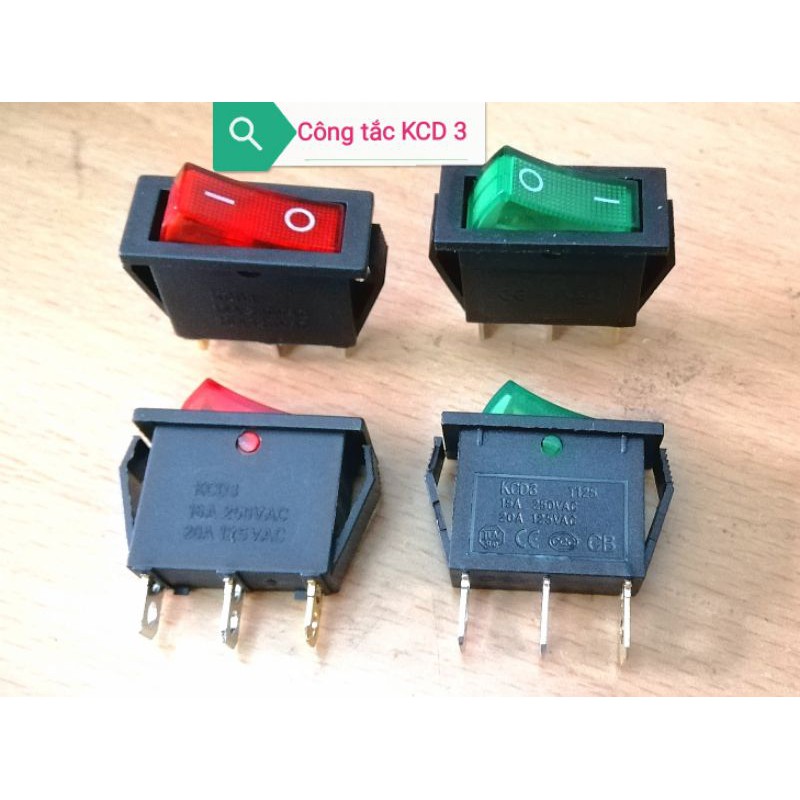 Công tắc bập bênh 2 chế độ(ON-OFF) KCD3-101N 15A-250V có đèn báo đỏ, xanh