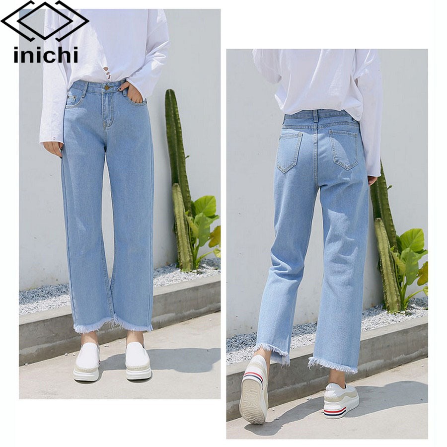 Quần jean nữ INICHI Q715 trơn xanh nhạt chất mát co dãn nhẹ | BigBuy360 - bigbuy360.vn