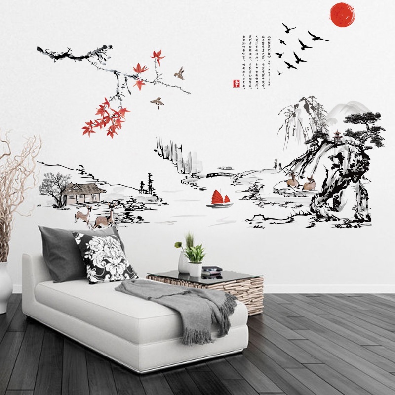 Tranh dán tường Son thủy dạng thủy mặc mẫu số 2 KT 130x100cm, Tranh 3D trang trí phòng khách