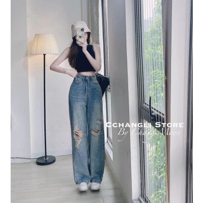 Quần Jeans bò ống sớ rách cá tính