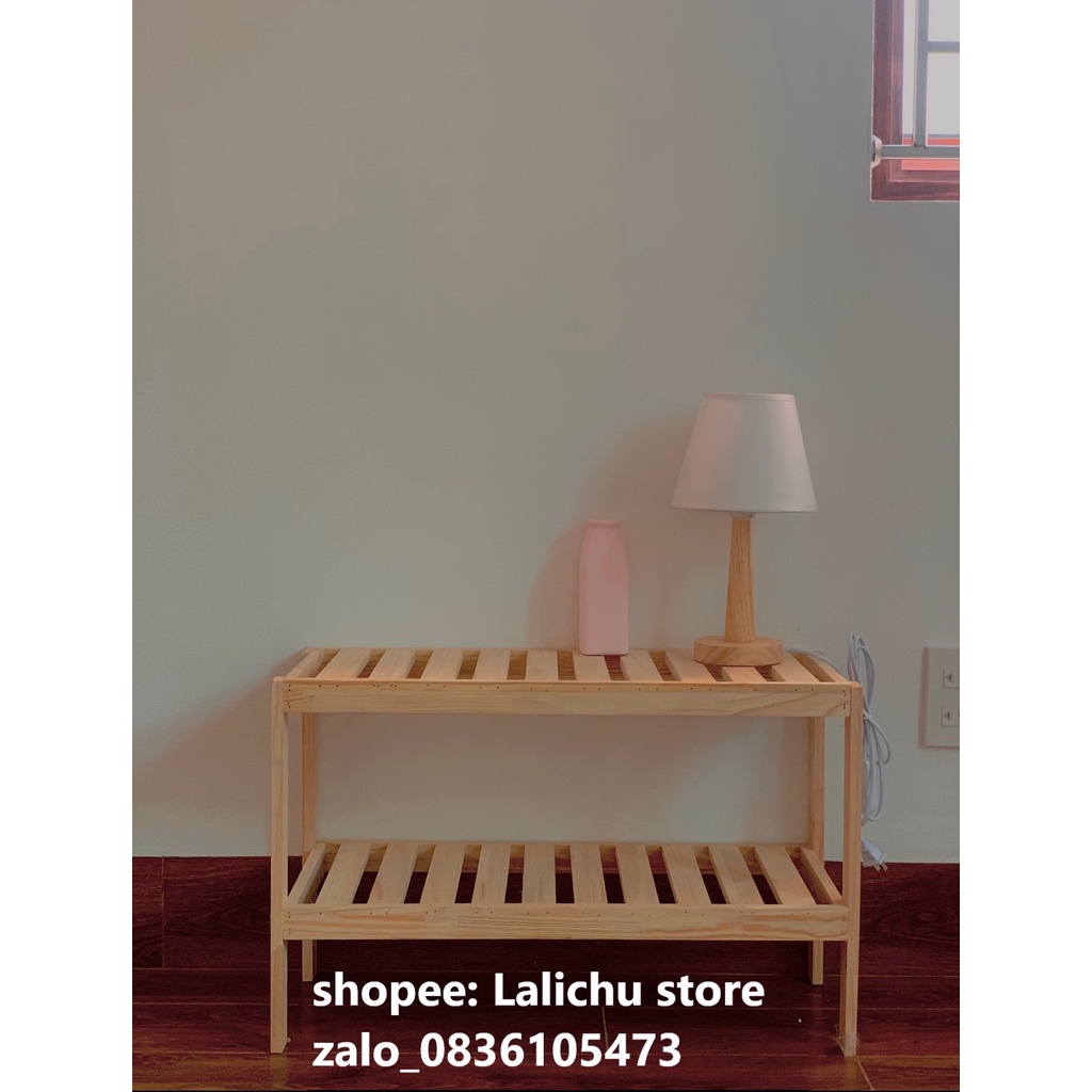 Combo kệ để đồ 2 tầng và tab gỗ vuông trang trí phòng ngủ