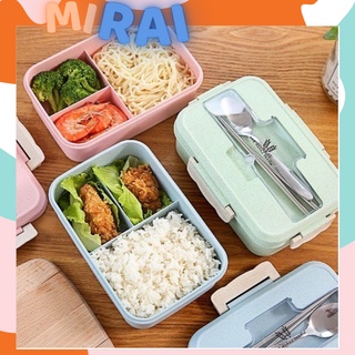 Hộp đựng cơm lúa mạch mang theo đi làm tiện lợi 3 ngăn có ngăn đựng nuôi và đũa tiện lợi
