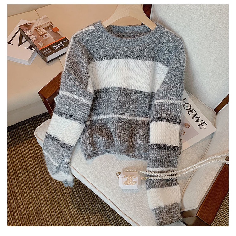 Áo Sweater Dệt Kim Tay Dài Màu Sắc Tương Phản Thời Trang Mùa Thu Cho Nữ