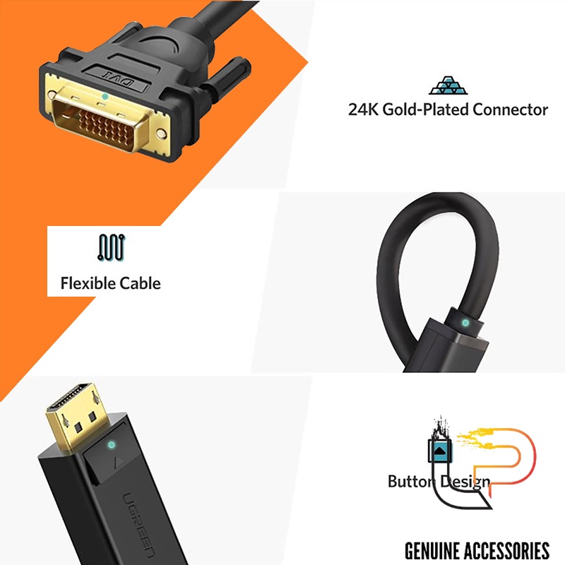 Cáp Chuyển Displayport to DVI 24+1 Ugreen dài 1M - 1.5M - 2M - 3M
