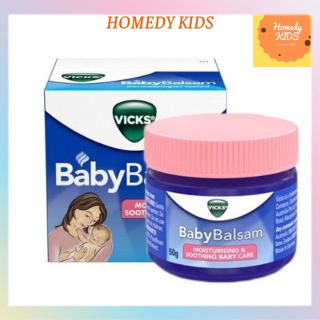 Dầu Ấm Ngực Vick Baby Balsam Giúp Trẻ Giảm Ho, Chống Ngạt, Chống Cảm, Giữ Nhiệt Hũ 50g, Chuẩn Úc