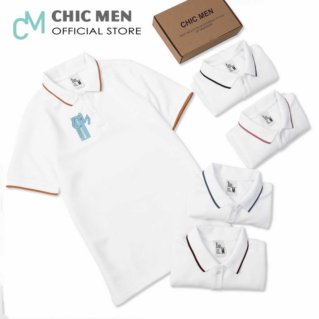 Áo POLO nam cổ trụ, vải INTERLOCK, form regular, bo hồng - CHICMEN