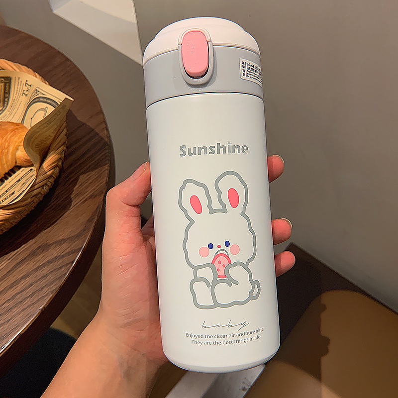 Bình đựng nước bằng thép không gỉ 304 họa tiết hoạt hình đáng yêu có ống hút cho học sinh