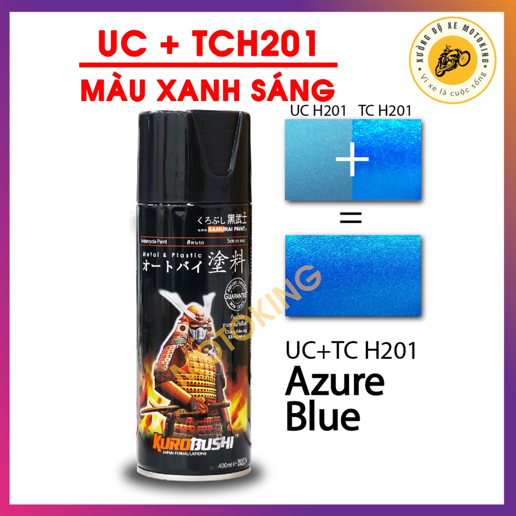 Combo sơn samurai màu hai lớp xanh sáng UC + TCH201 loại 2K chuẩn quy trình độ bền 5 năm gồm 2K04 -TCH201 - UCH201 -2k01