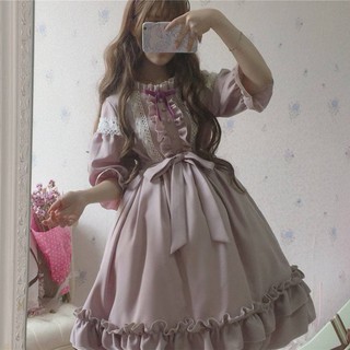 Đầm Tay Phồng Phối Ren Phong Cách Lolita Nhật Bản