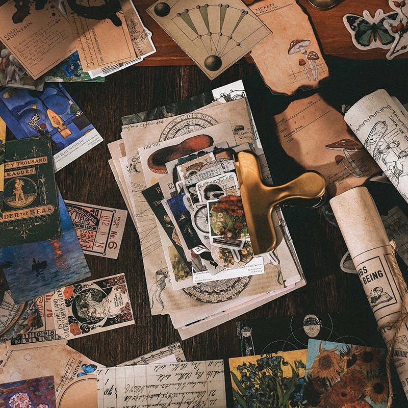 Set 200 tấm nhãn dán phong cách Vintage dùng để trang trí album ảnh