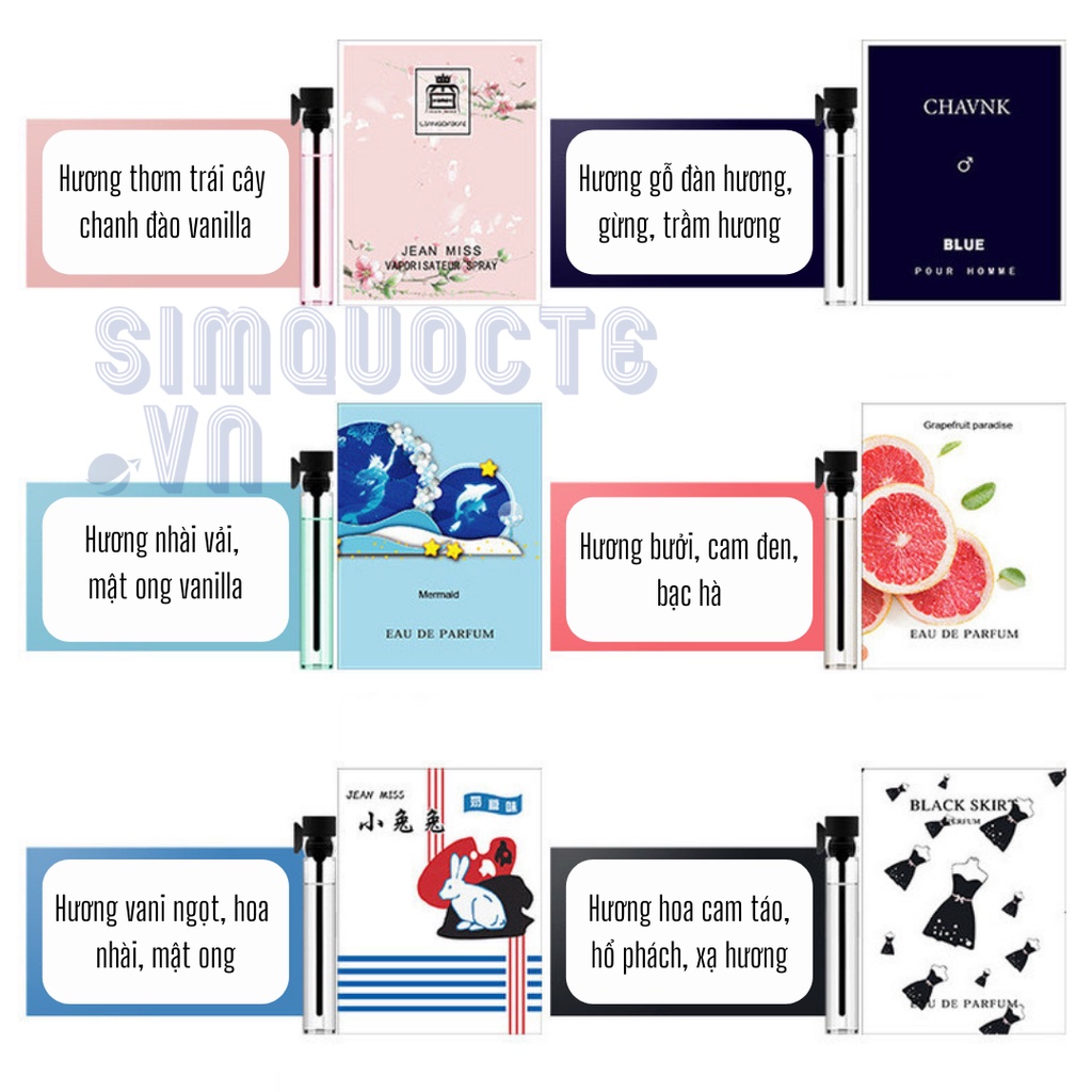 Nước hoa 2ml mini nhiều mùi hương unisex tươi trẻ cho nam nữ