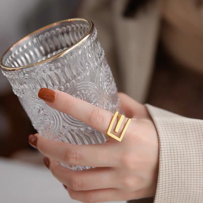 Nhẫn mạ vàng 18k mặt hình chữ E phong cách thời trang Âu Mỹ