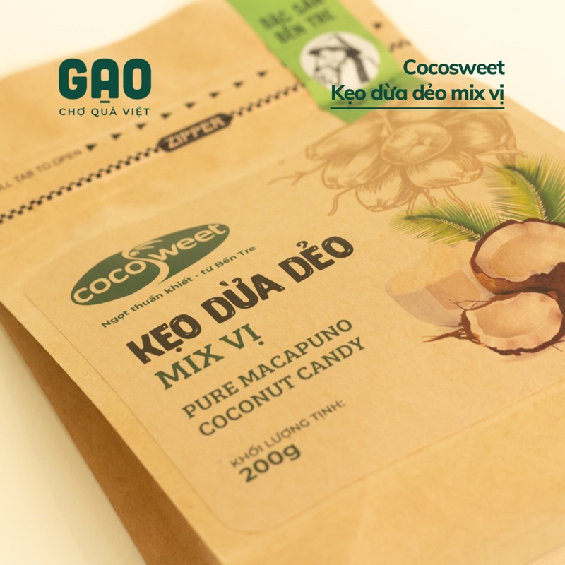 Kẹo dừa dẻo truyền thống và mix vị đặc sản Bến Tre - Cocosweet - Gói 200g