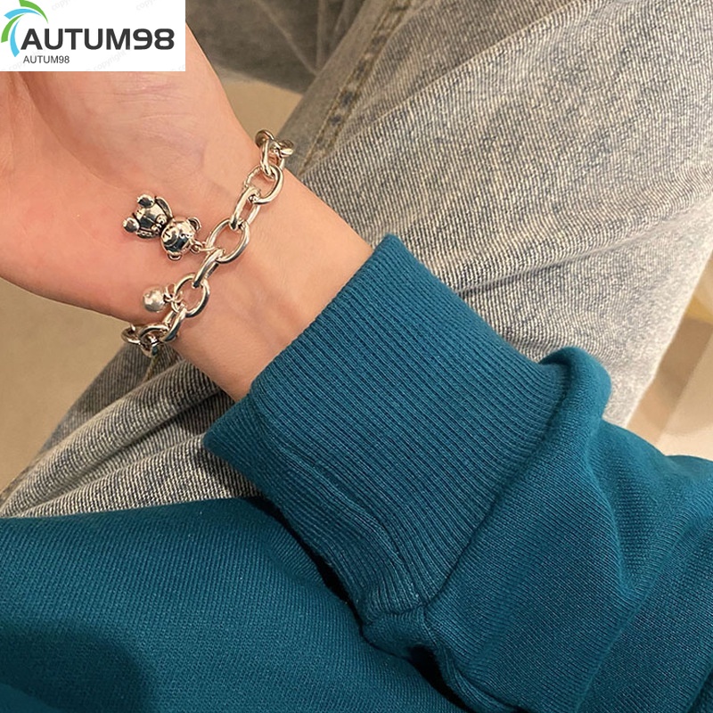 Autum98 Vòng Tay Mạ Bạc Hình Gấu Dễ Thương Phong Cách Hàn Quốc（B1-1-1）