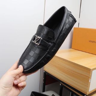 Giày lười mọi da LV sắt trắng nam