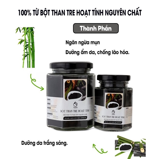 Hũ bột đắp mặt nạ than tre hữu cơ nguyên chất dưỡng da trắng da, chống lão hóa hiệu quả |140G Suziko