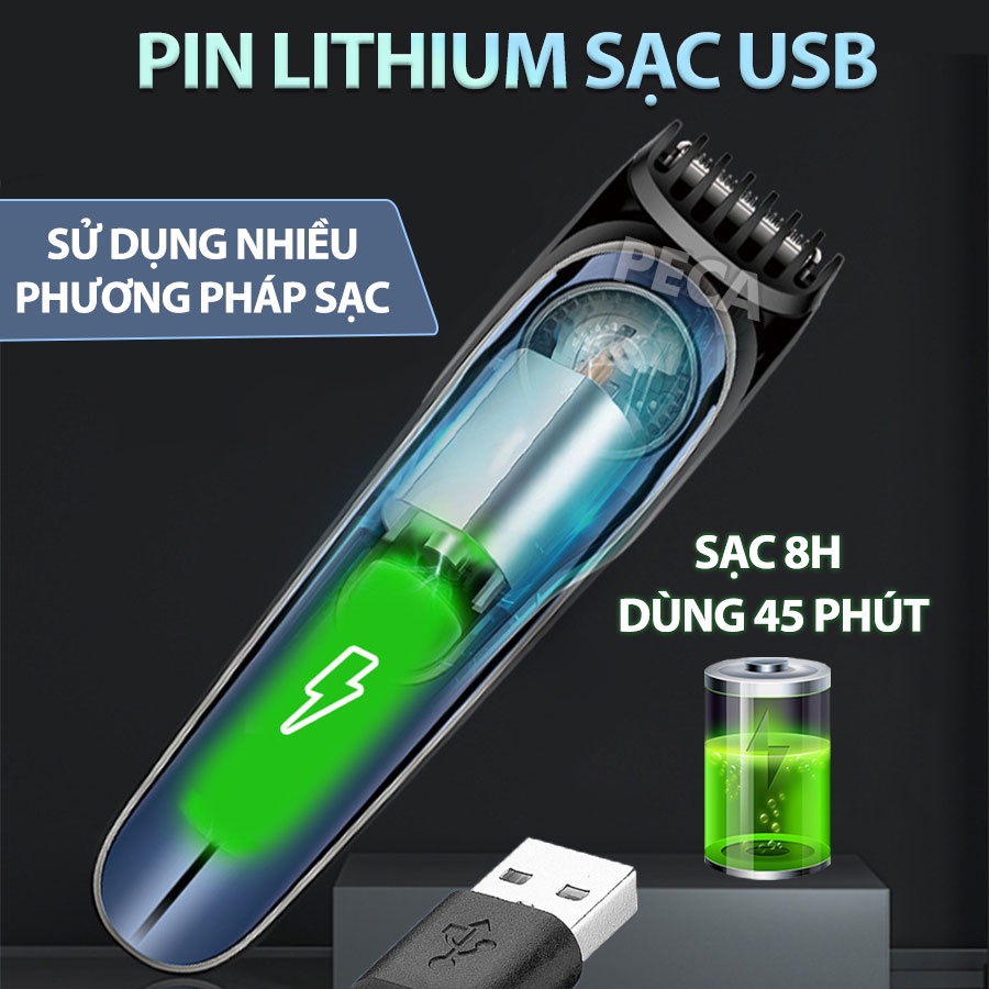 Tông đơ cắt tóc gia đình Kemei KM-1256 cữ lược điều chỉnh 10 mức độ dài cắt sạc USB- Hàng chính hãng