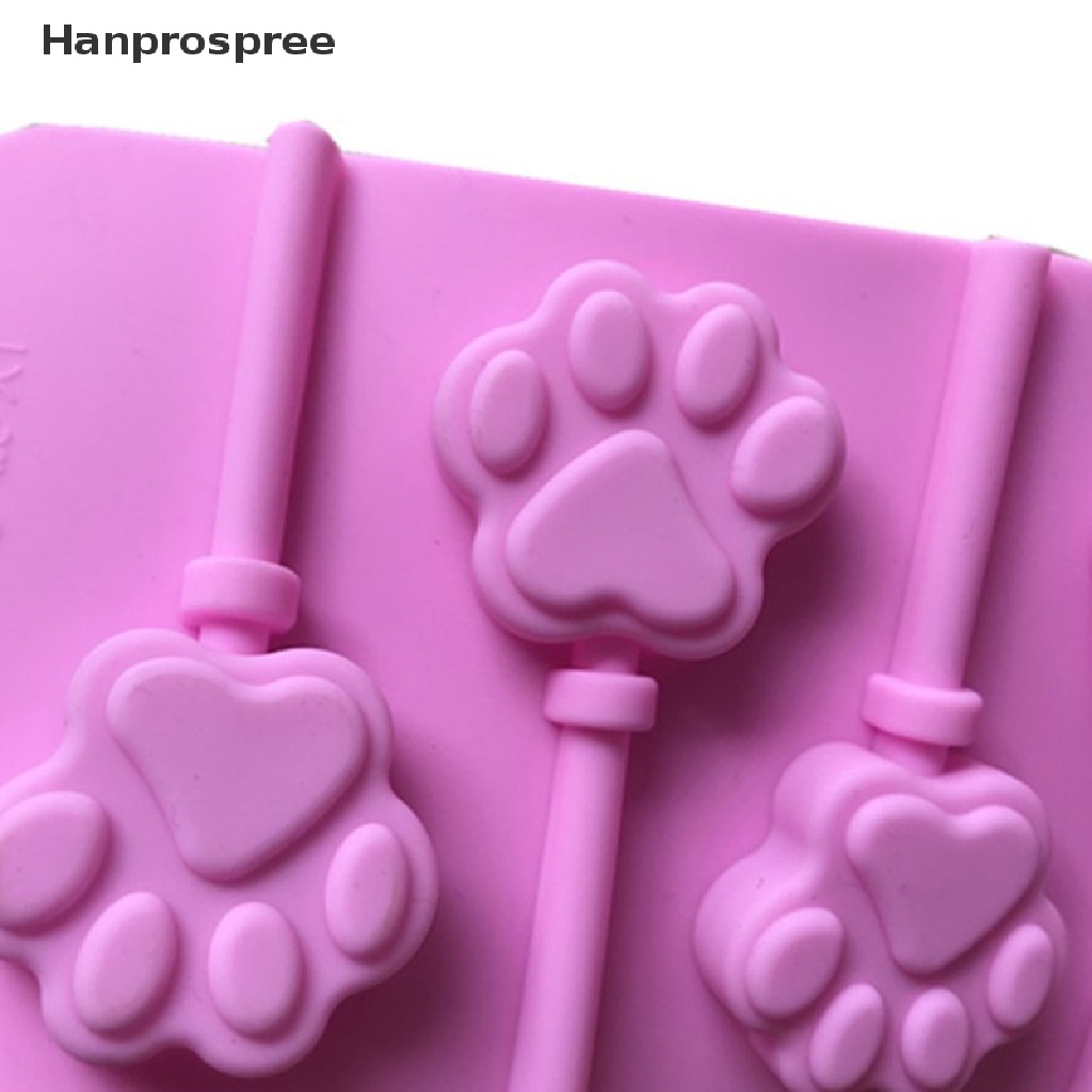 Hanprospree&gt; 6 Holes 3D Cat Dog Paw Shape Silicone Lollipop Mold DIY Chocolate Baking Mould well
