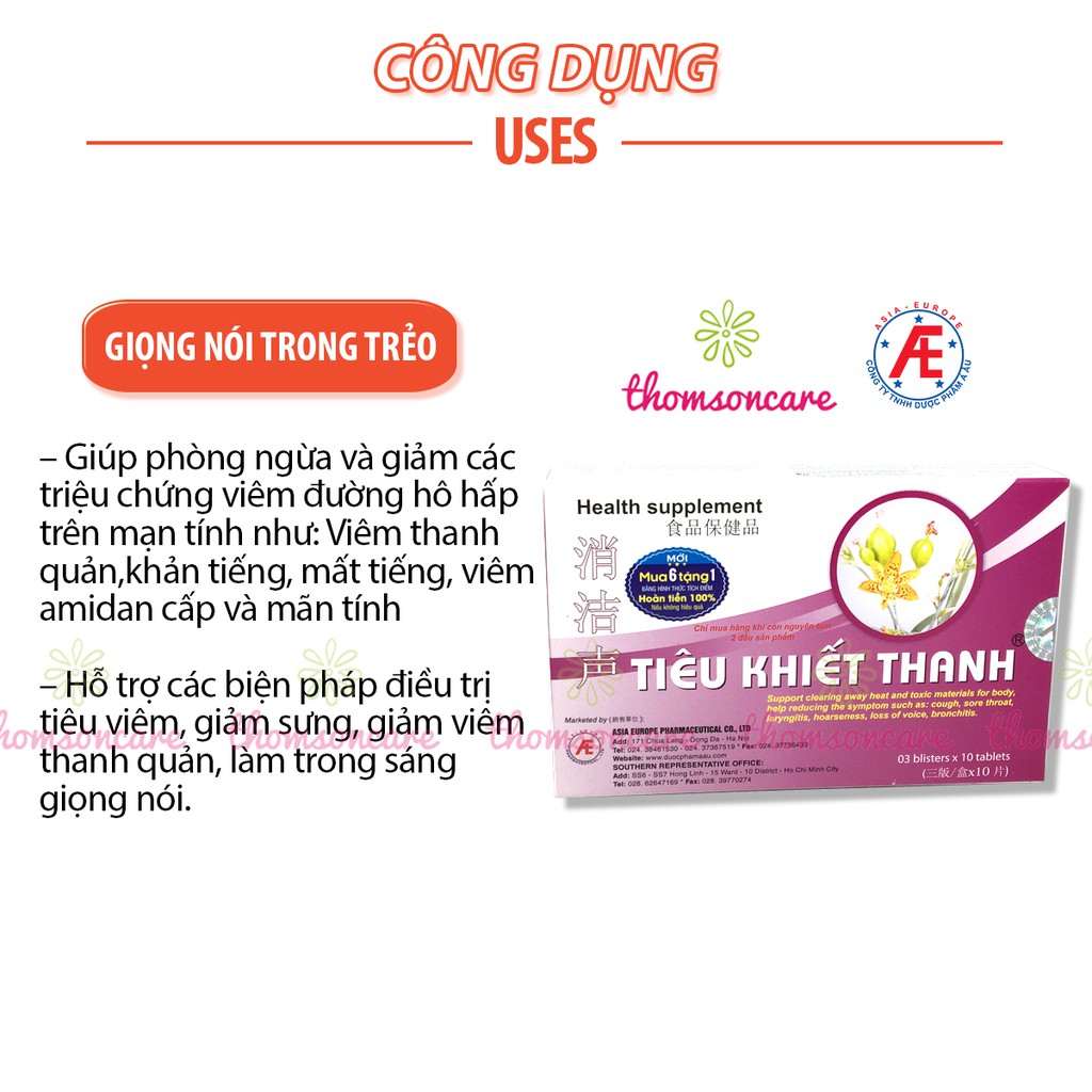 Tiêu khiết thanh - Mua 6 tặng 1 bằng tem tích điểm - Cho giọng nói trong trẻo, giảm khản tiếng, mất giọng