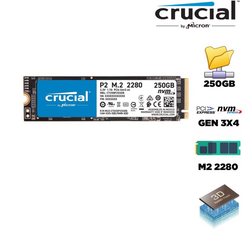 Ổ Cứng SSD Crucial P2 250GB NVMe PCIe Gen 3x4 M.2 2280