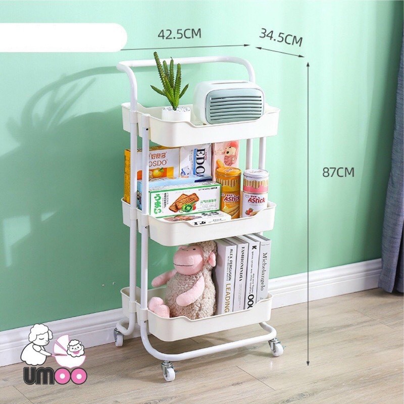 Kệ Đa Năng 3 Tầng Umoo Có Bánh Xe, Tay Cầm