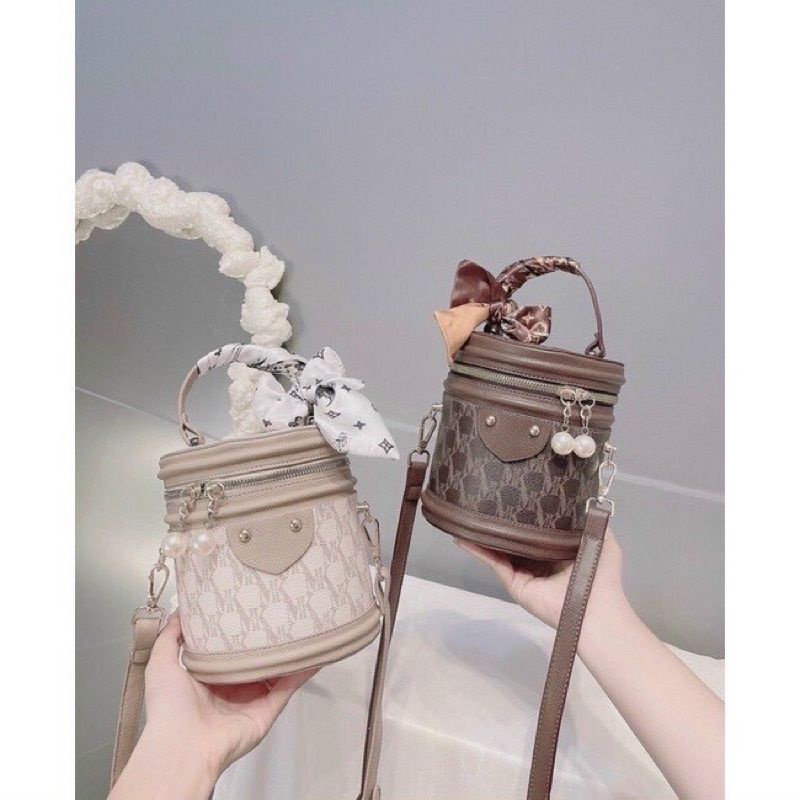 Túi hộp tròn đeo chéo nữ da mini khóa ngọc thời trang dễ thương nhỏ xinh Hàn quốc