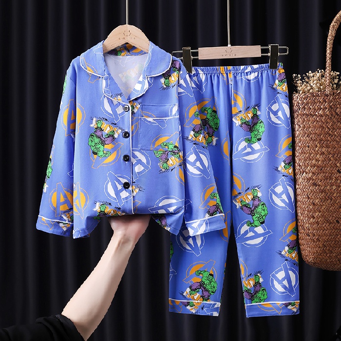 Bộ Đồ Ngủ Tay Dài Chất Liệu Cotton In Họa Tiết Hoạt Hình Phong Cách Hàn Quốc Xinh Xắn Cho Bé